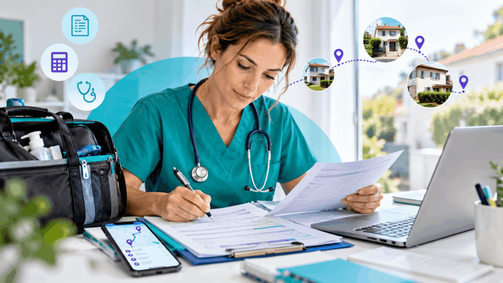 Infirmière préparant sa tournée à domicile